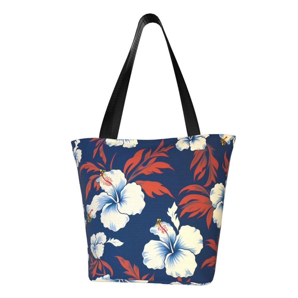 ZHONGSK Women's Hawaii Flower Tote Bag, Reusable Zipper Beach and Shopping Bag