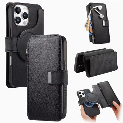 GoodcAcy Magnetic Flip Wallet Case for Xiaomi Redmi 8A, 15 Card Slots, MagSafe Compatible, Black