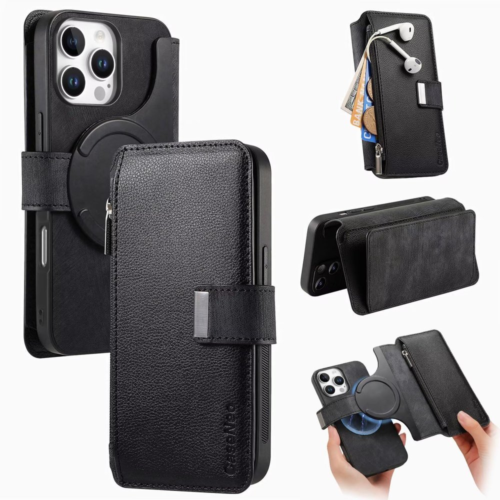 GoodcAcy Magnetic Flip Wallet Case for Xiaomi Redmi 8A, 15 Card Slots, MagSafe Compatible, Black