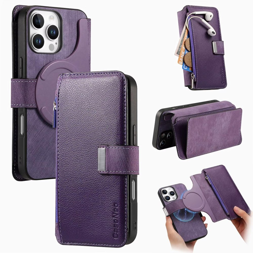 GoodcAcy Wallet Case for Xiaomi Redmi K40S, Magnetic Flip Cover with 15 Card Slots, MagSafe Compatible, Purple