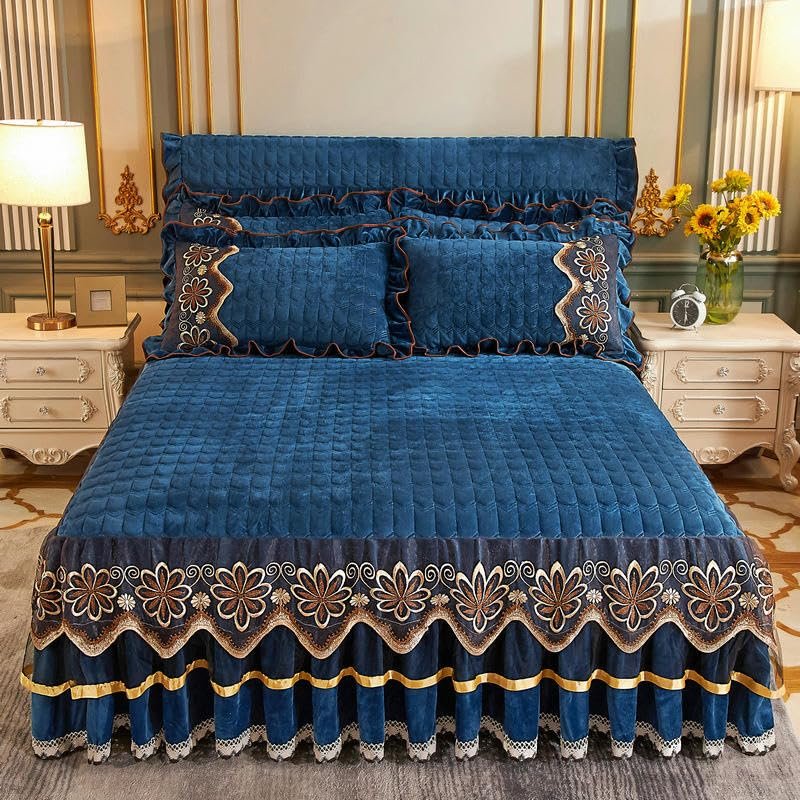 MSTZA 150200 x 220 cm Bedspread and Valance, Lace Bed Skirt with Ruffles, Pleated Design, Double Bed, Fitted and Removable Zipper
