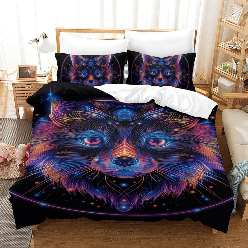 3D Fox Duvet Cover Set with Pillowcase, 2-Piece Microfiber Bedding