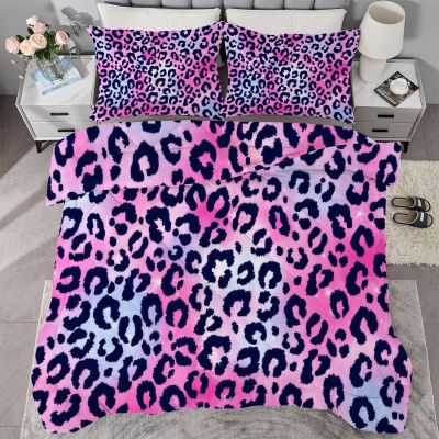 buyluhn Leopard Print Duvet 180 x 220 cm, 4-Season Red/Blue Quilt, Usable Without a Cover, Kids' Microfiber Quilt, Machine Washable, with 2 Pillowcases