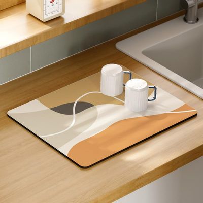 SHATSS Dish Drying Mat, Brown/Orange, Quick-Drying, 30 x 40 cm