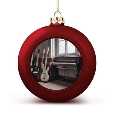 YHEGBFD 2-Piece Christmas Ball Ornament Set with Guitar Bass Print