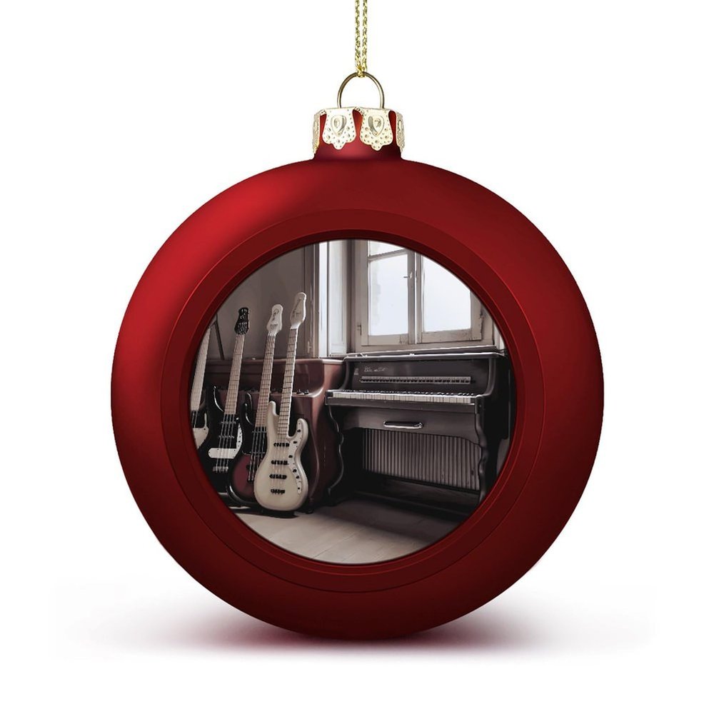YHEGBFD 2-Piece Christmas Ball Ornament Set with Guitar Bass Print