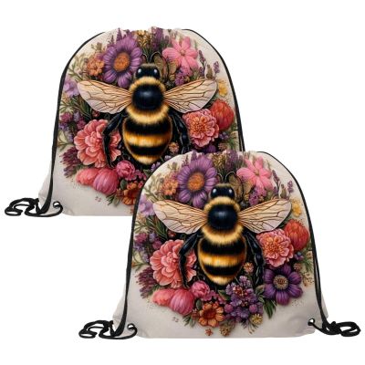 Pug, Dog & Flower Drawstring Bags, 2-Pack, Multicolor 15, One Size