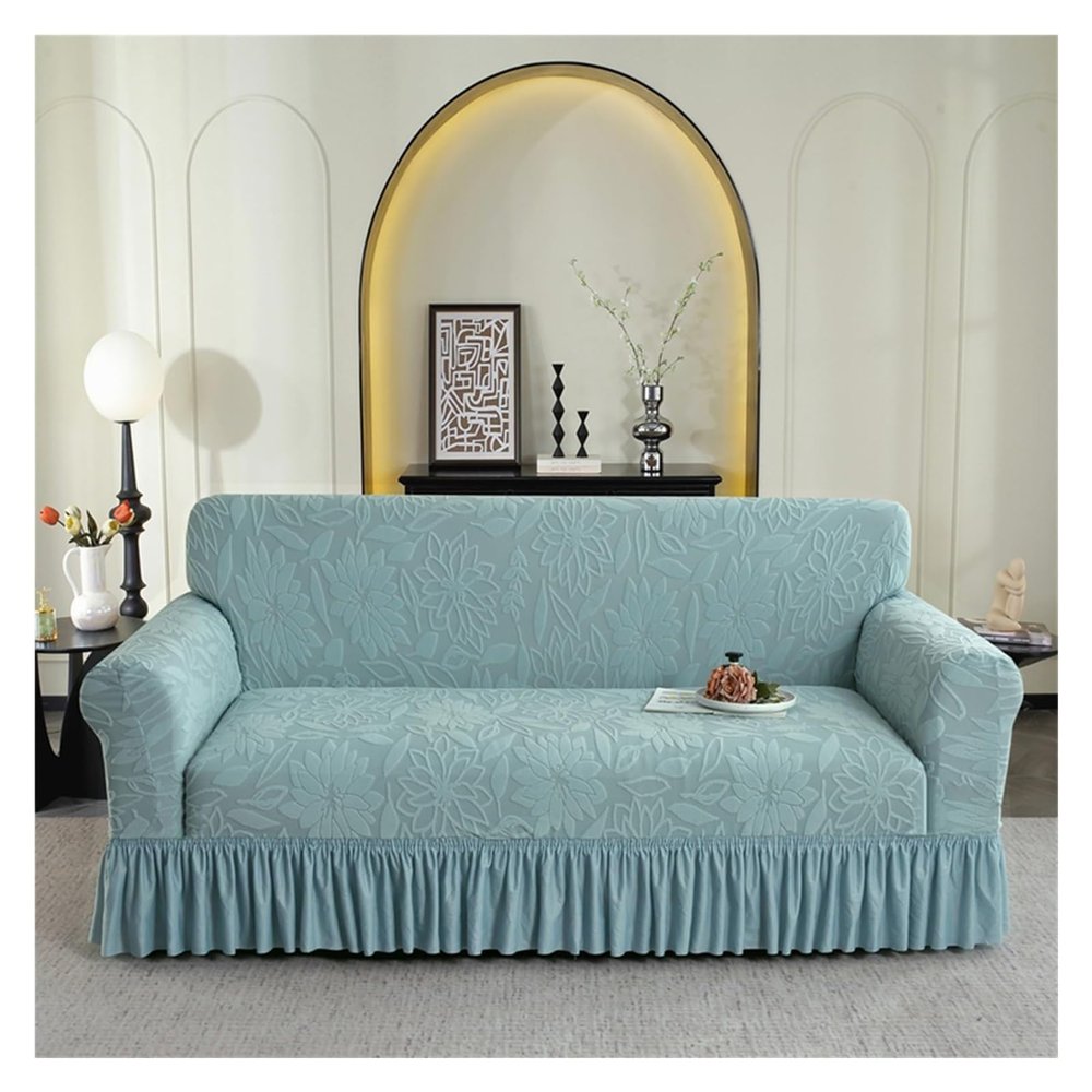 Xinrishe Thick Jacquard Stretch Sofa Cover with Ruffle Skirt, 4-Seater (235–300 cm)