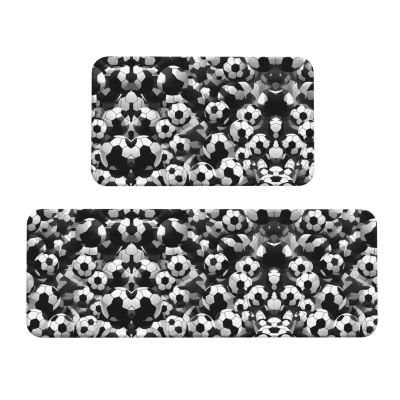 Black and White Football Kitchen Mats, Non-Slip and Washable