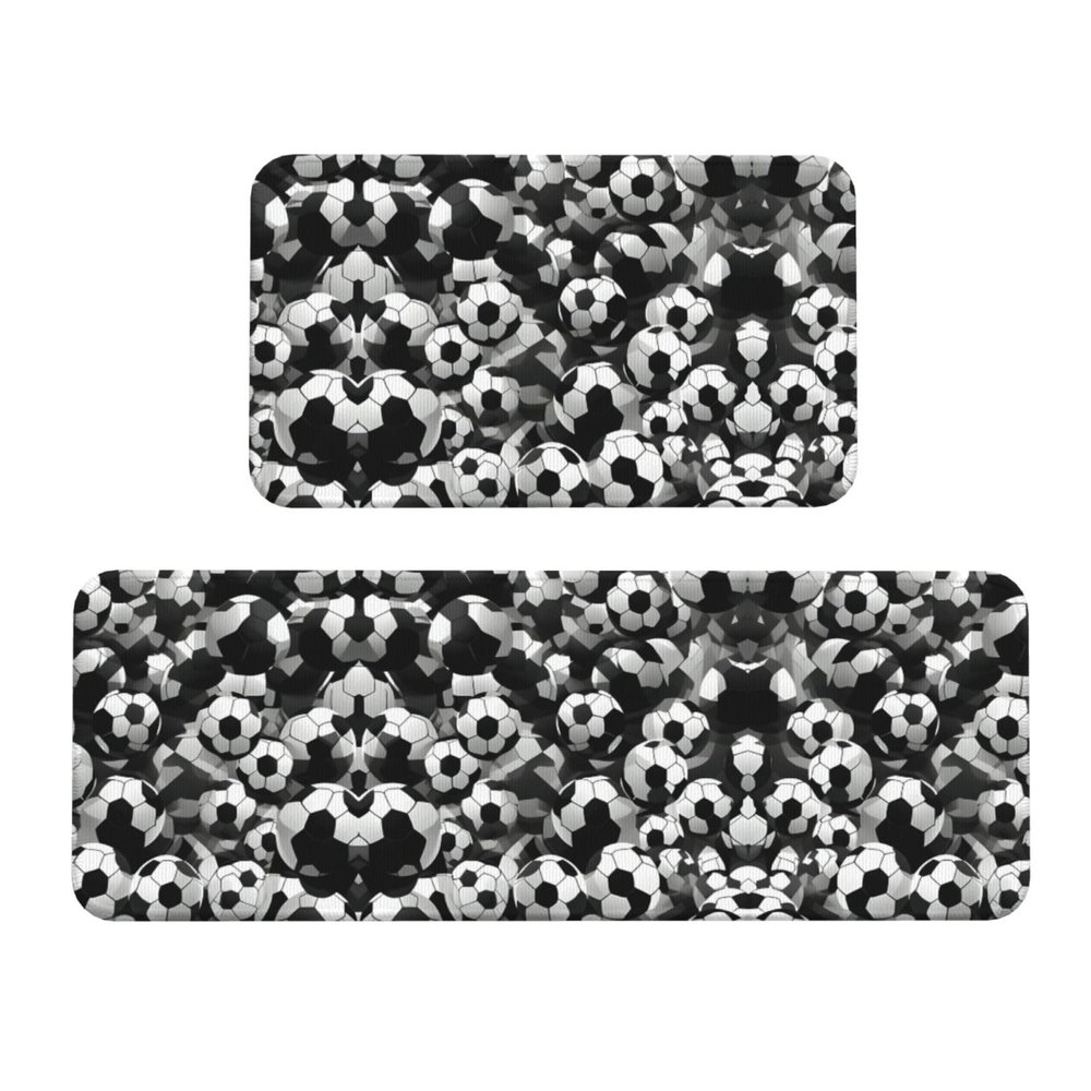 Black and White Football Kitchen Mats, Non-Slip and Washable