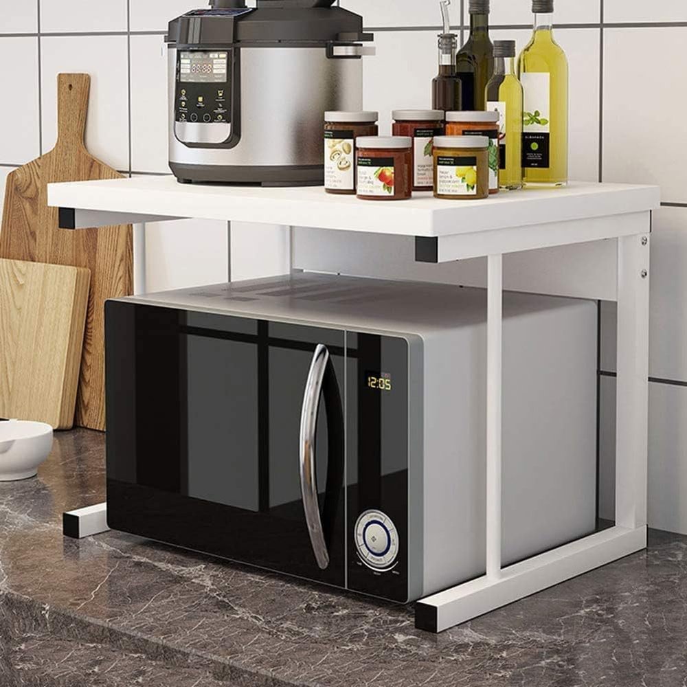 Wooden Microwave Stand with 2 Tiers and Metal Frame