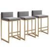 3-Piece Bar Stool Set, 65 cm Counter Height, Padded Stools with Low Backrests, Modern Black Chairs for Kitchen, Home and Pub, Gray view 1