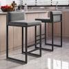 3-Piece Bar Stool Set, 65 cm Counter Height, Padded Stools with Low Backrests, Modern Black Chairs for Kitchen, Home and Pub, Gray view 3