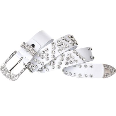 PYWJGZSX Women's Rhinestone Belt, White, 105 cm