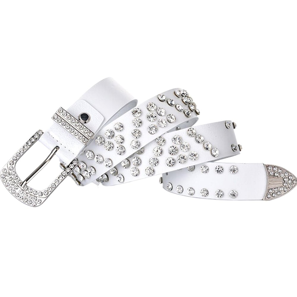 PYWJGZSX Women's Rhinestone Belt, White, 105 cm