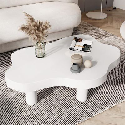 wanghaiyanBD Cloud-Shaped Coffee Table, Irregular Wood Side Table with Rounded Corners, Thick Modern 3-Leg Accent Table for Living Rooms