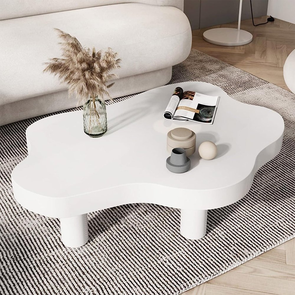 wanghaiyanBD Cloud-Shaped Coffee Table, Irregular Wood Side Table with Rounded Corners, Thick Modern 3-Leg Accent Table for Living Rooms