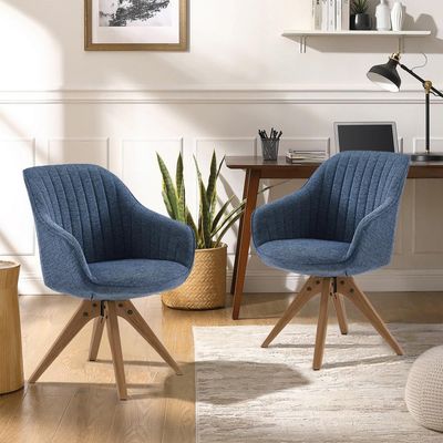 Zouron Swivel Dining Chairs, Set of 2, Blue Linen Upholstered Armchairs