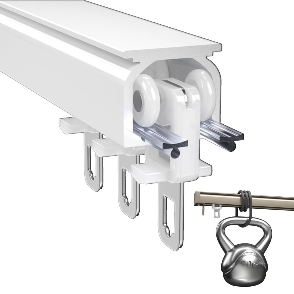 Aluminum Curtain Track Set, Single Track, Ceiling Mount, White, 1.5 m