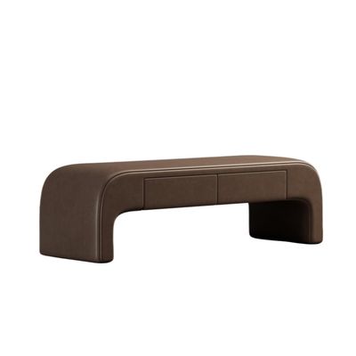 Modern Storage Bench with 2 Drawers, Brown Upholstered Leather, 180 x 45 x 43 cm