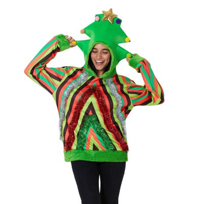 Felcia Christmas Hoodie for Women and Men, Novelty Graphic Long-Sleeve Hoodie, Christmas Costume, A-Green, S
