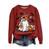 Women's Halloween Pumpkin Costume Sweater with Ghost Print, Long Sleeve Crewneck Top view 1