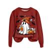 Women's Halloween Pumpkin Costume Sweater with Ghost Print, Long Sleeve Crewneck Top view 3