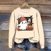 Women's Halloween Pumpkin Ghost Print Long-Sleeve Sweatshirt view 2
