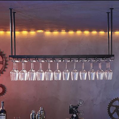 GSKDBCC Black Industrial Hanging Wine Rack for Bottles and Glasses