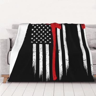 CHANGLEI Red Line Firefighter Flag Weighted Flannel Blanket