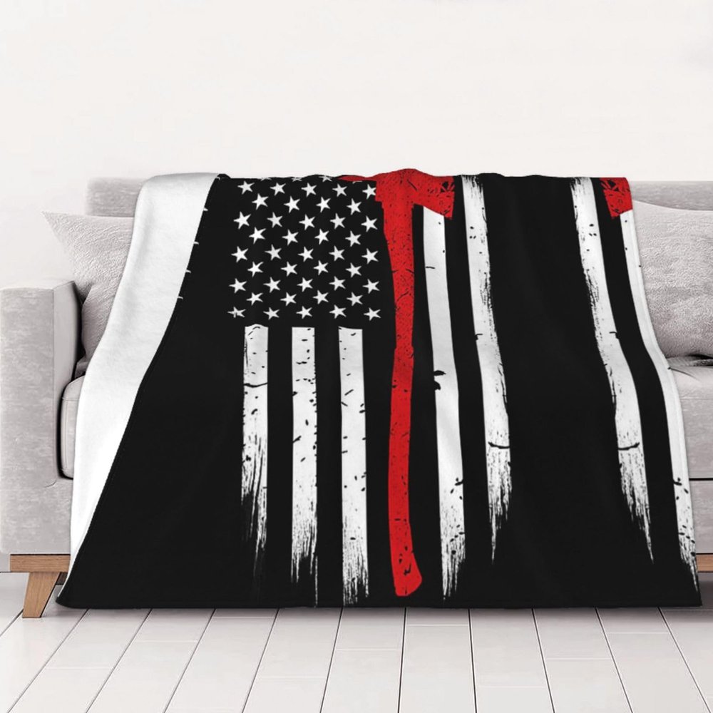 CHANGLEI Red Line Firefighter Flag Weighted Flannel Blanket