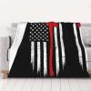 CHANGLEI Red Line Firefighter Flag Weighted Flannel Blanket view 1