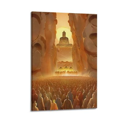 JTLFXY Poster with Religious Artwork, Buddha Statues and Followers, Decorative Canvas Wall Art Print, Modern Family Bedroom Decor, 50 x 75 cm