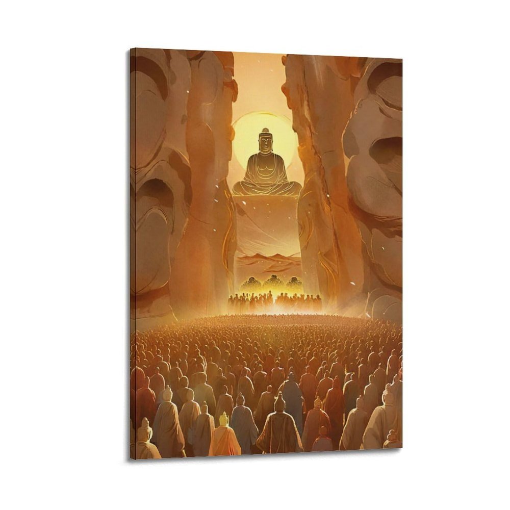 JTLFXY Poster with Religious Artwork, Buddha Statues and Followers, Decorative Canvas Wall Art Print, Modern Family Bedroom Decor, 50 x 75 cm