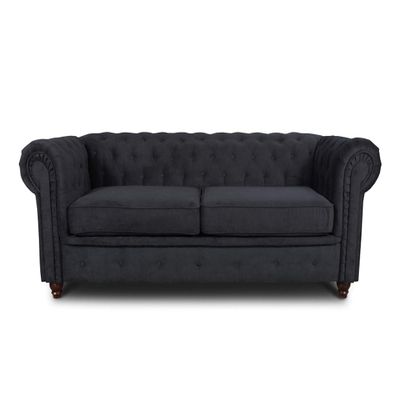 Easy4You Capri 19 Black Chesterfield 3-Seater Sofa with Dark Walnut Wood Legs