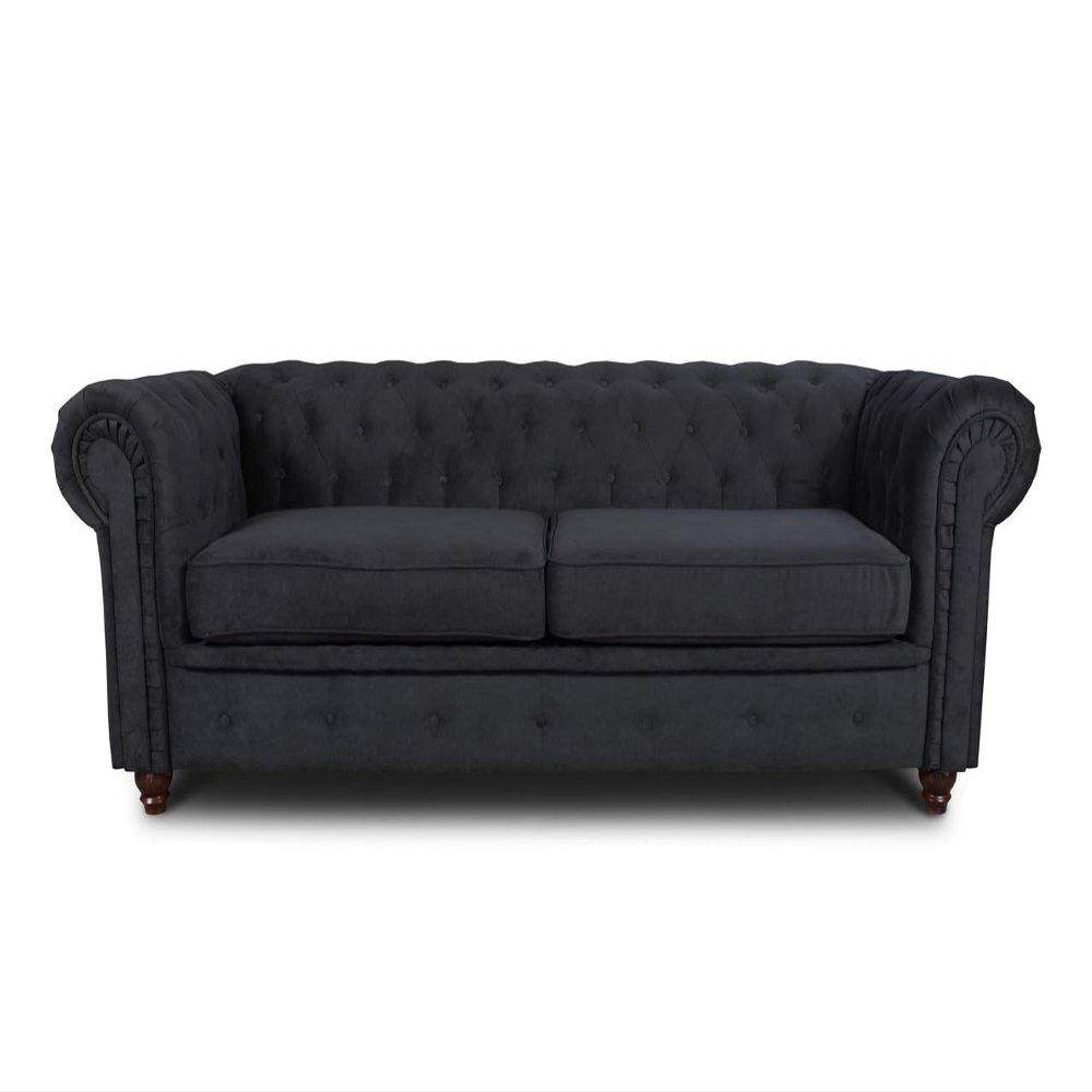 Easy4You Capri 19 Black Chesterfield 3-Seater Sofa with Dark Walnut Wood Legs