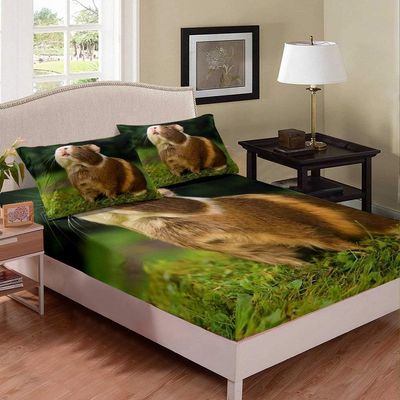 TACOKI 3D Guinea Pig Fitted Sheet 140 x 200 cm with 2 Pillowcases