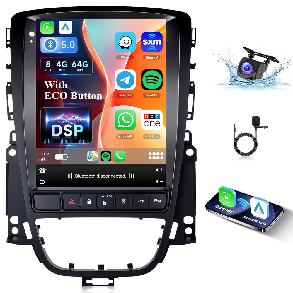 Hodozzy 8-Core 4GB+64GB CarPlay Car Stereo for Opel Astra J with ECO Button/Buick Excelle 2009-2015, 9.7-Inch Android Head Unit