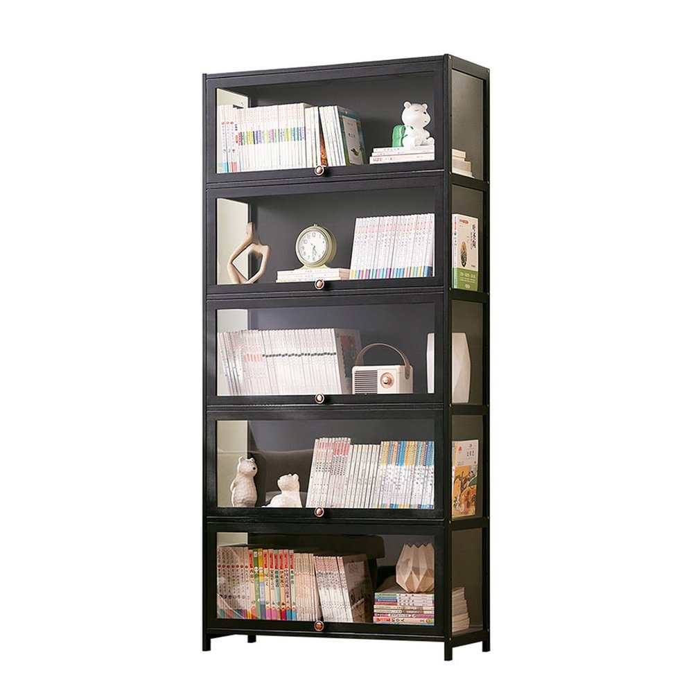 MBBTAG Acrylic Collection Display Cabinet, Freestanding Curio Cabinet, Bamboo Frame, Three-Sided Transparent, 80 x 32 x 1