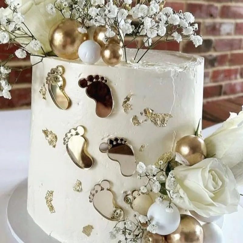 Oh Baby Gold Footprint Cake Toppers for Baby Shower