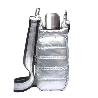 LESCATO Original Crossbody Water Bottle Bag/Puffer Tote Tumbler Holder with Phone & Accessory Pockets (Silver)