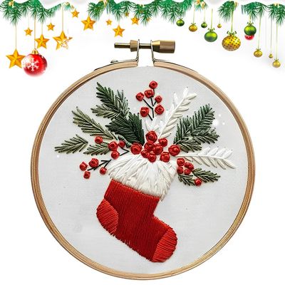 Christmas Embroidery Set for Adult Beginners with Hoop, Threads and Tools - Stocking