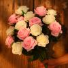JUSTOYOU 20-Piece Artificial Two-Tone Silk Rose Bouquet with Stems, White and Pink view 2