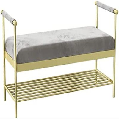 Luxury Gray Velvet Shoe Bench with Armrest, 60 × 40 × 45 cm