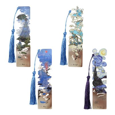 Sgbvzbd 4 Metal Bookmarks with Tassels, Retro Painting Pattern, for Women