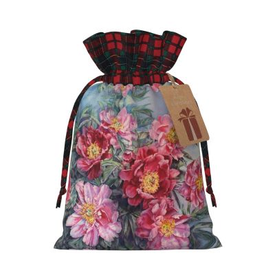 Spring Flower Print Christmas Drawstring Gift Bags