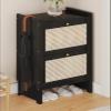 Rattan Shoe Cabinet with Flip-Down Doors view 1