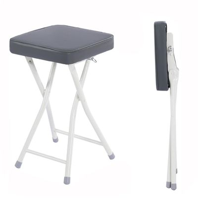 Kitchen Stool, Foldable Bar Stool with Backrest, Padded Leather Counter-Height Stool, Gray, Without Backrest