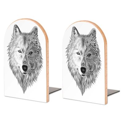 1 Pair of Gray Wolf Bookends for Shelves, Office and School