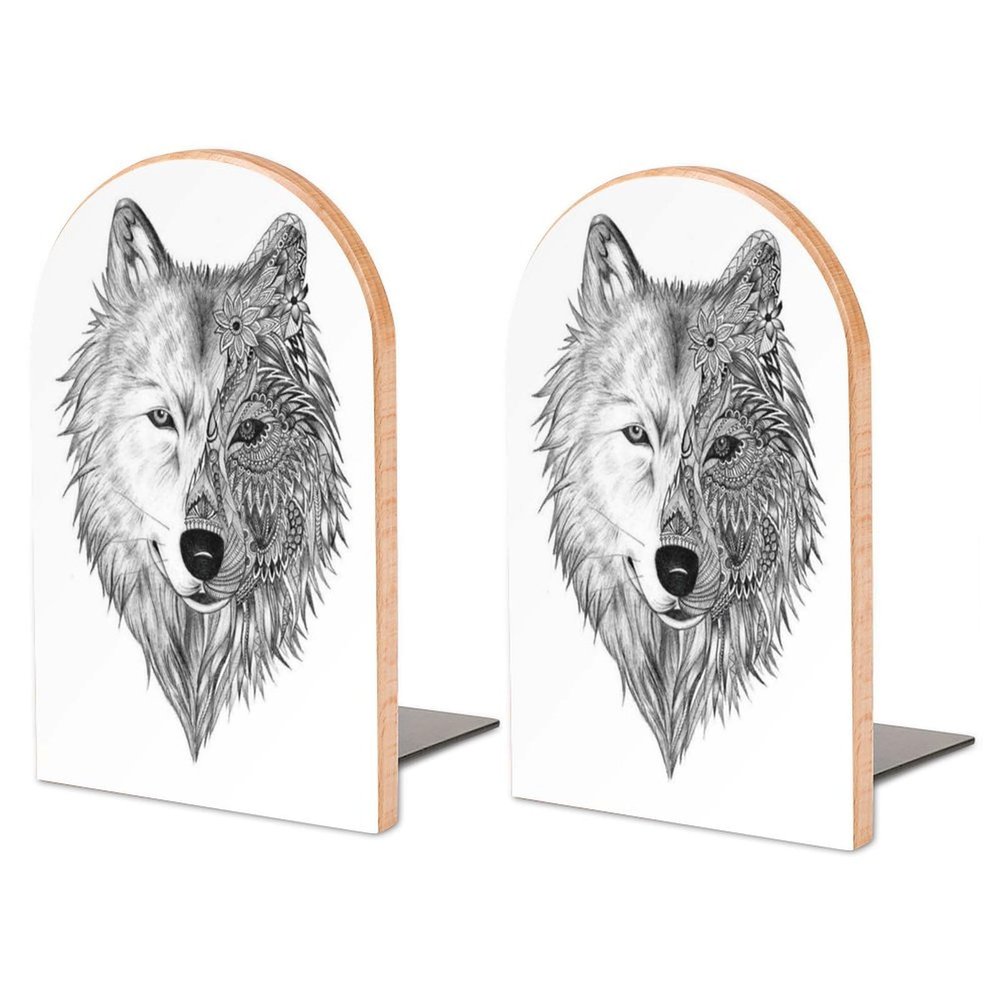 1 Pair of Gray Wolf Bookends for Shelves, Office and School